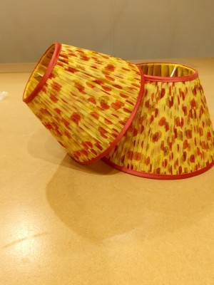 Picture of completed gathered lampshades with contrast binding and pleated lining