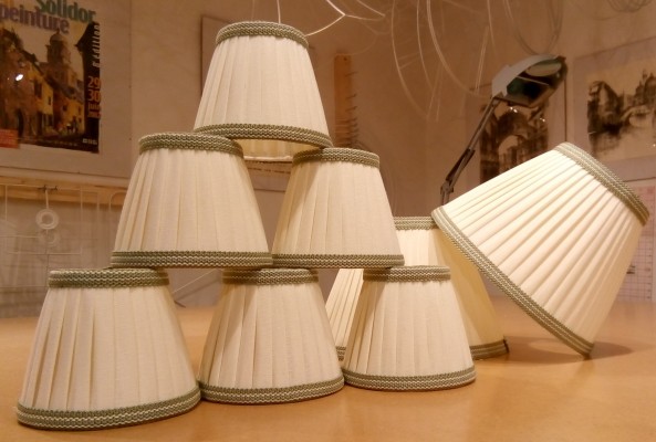 Knife pleated linen lampshades with contrast trim