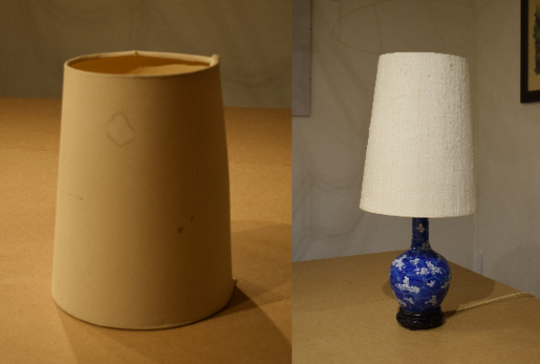 Re-covered rigid lampshade