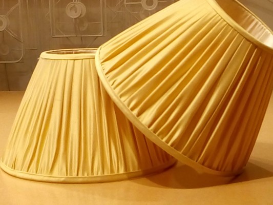 Bespoke loose pleated lampshades, hand-sewn to the frame