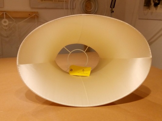 Hand-sewn, traditional lampshade with balloon lining made of silk crepe back satin